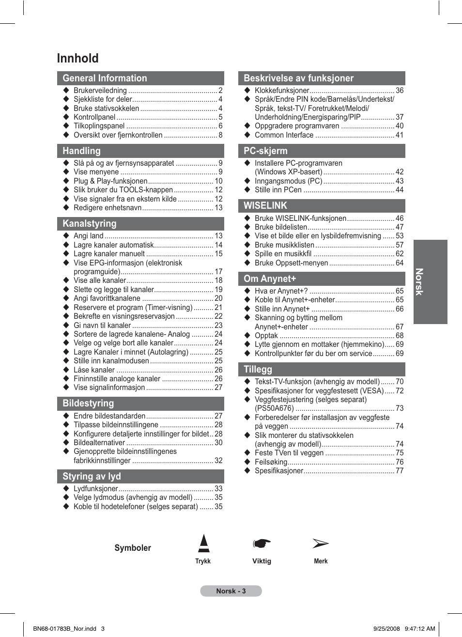Innhold | Samsung BN68-01783B-00 User Manual | Page 160 / 389