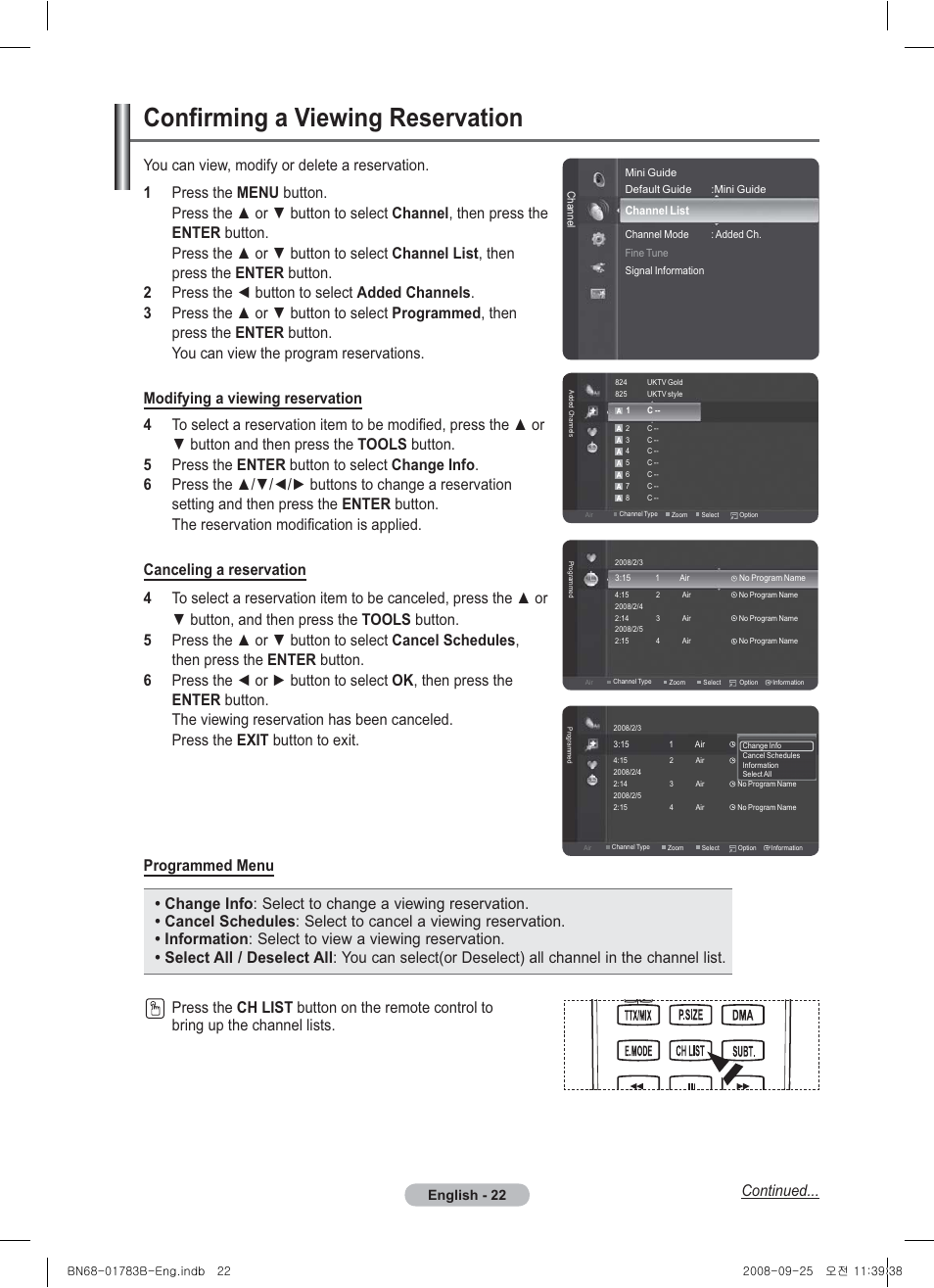 Confirming a viewing reservation, English - 22 | Samsung BN68-01783B-00 User Manual | Page 22 / 389