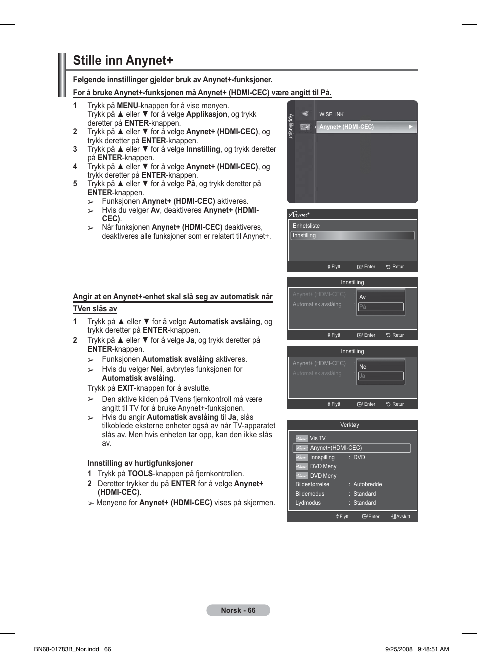 Stille inn anynet | Samsung BN68-01783B-00 User Manual | Page 223 / 389