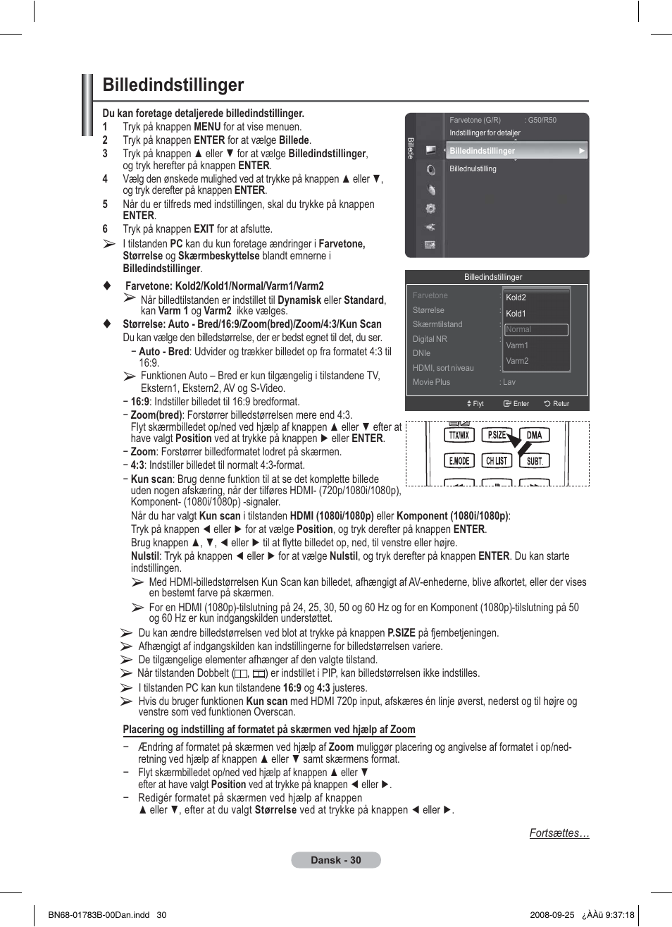 Billedindstillinger | Samsung BN68-01783B-00 User Manual | Page 264 / 389