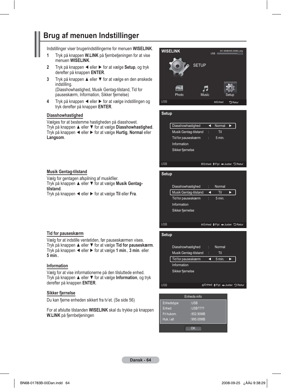 Brug af menuen indstillinger | Samsung BN68-01783B-00 User Manual | Page 298 / 389