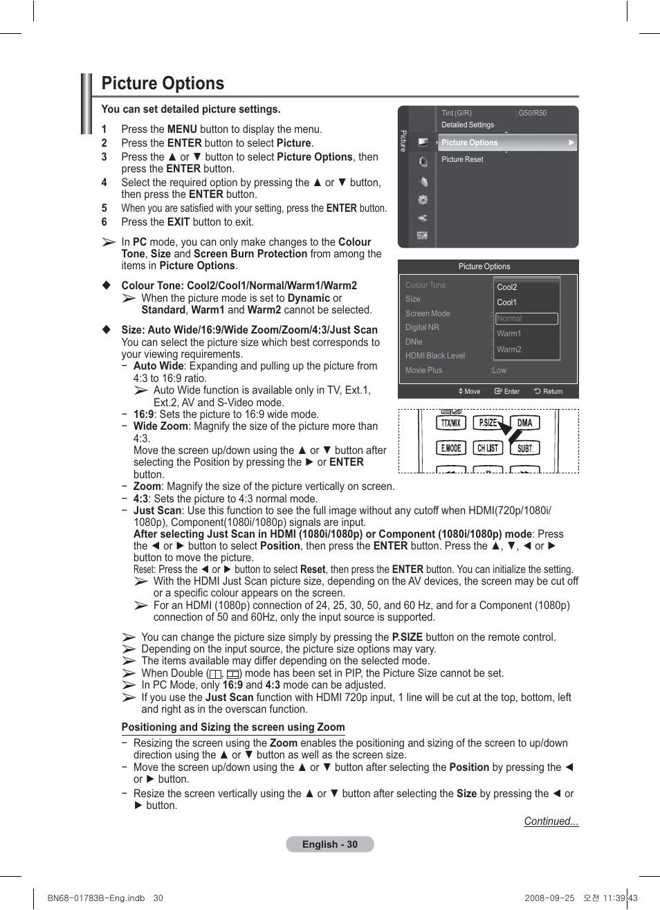 Picture options | Samsung BN68-01783B-00 User Manual | Page 30 / 389