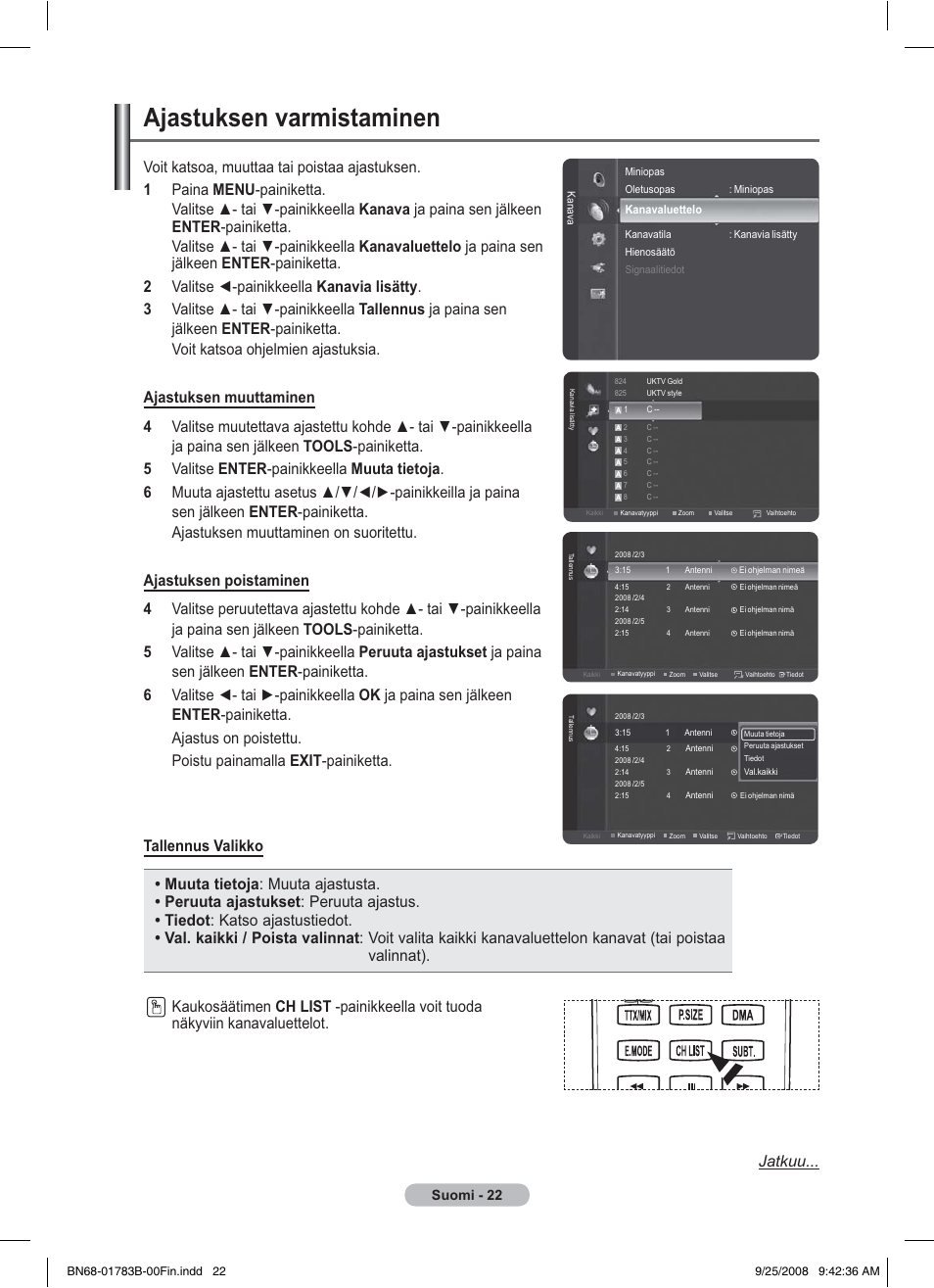 Ajastuksen varmistaminen, Suomi - 22 | Samsung BN68-01783B-00 User Manual | Page 333 / 389