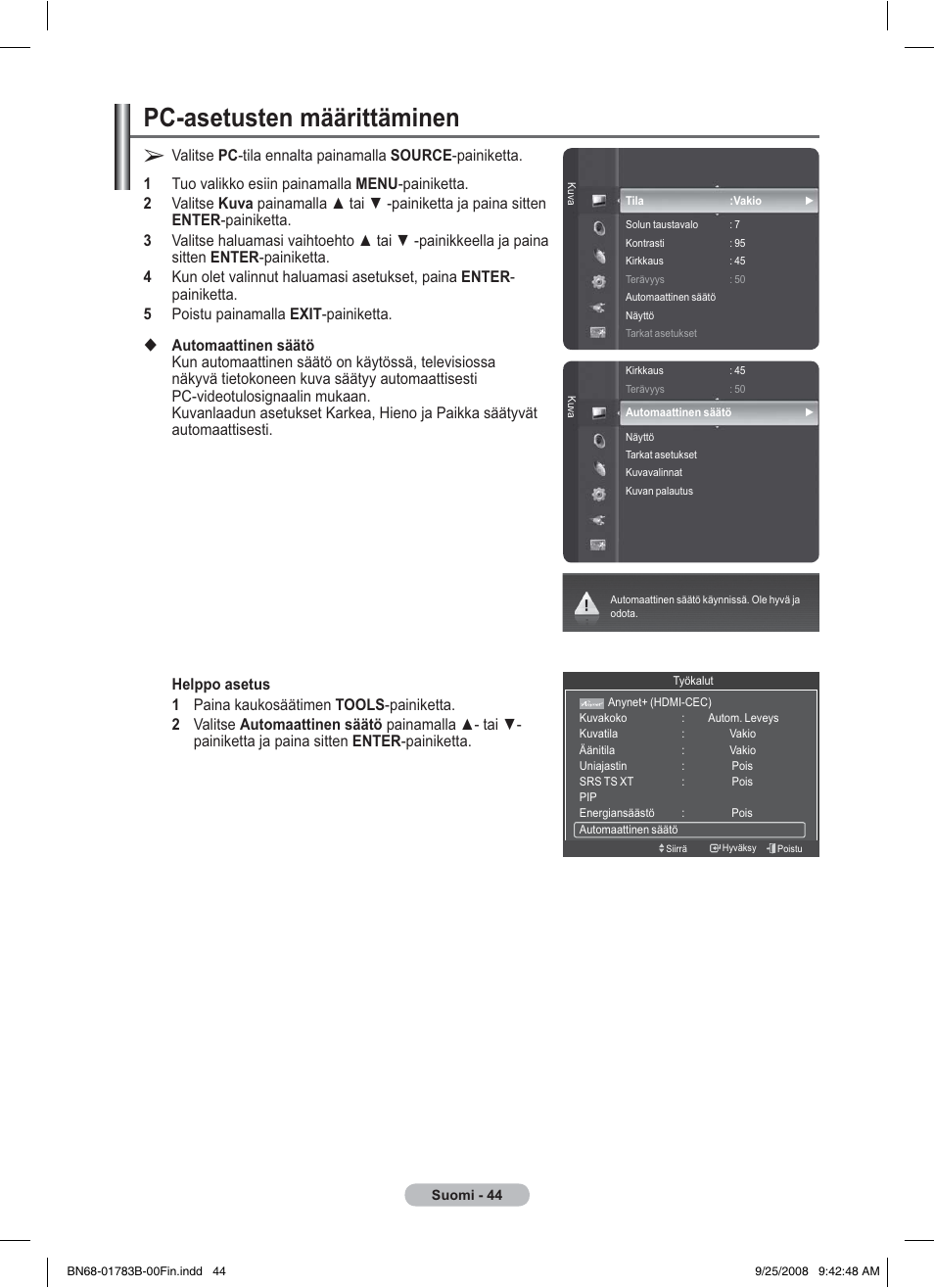 Pc-asetusten määrittäminen | Samsung BN68-01783B-00 User Manual | Page 355 / 389