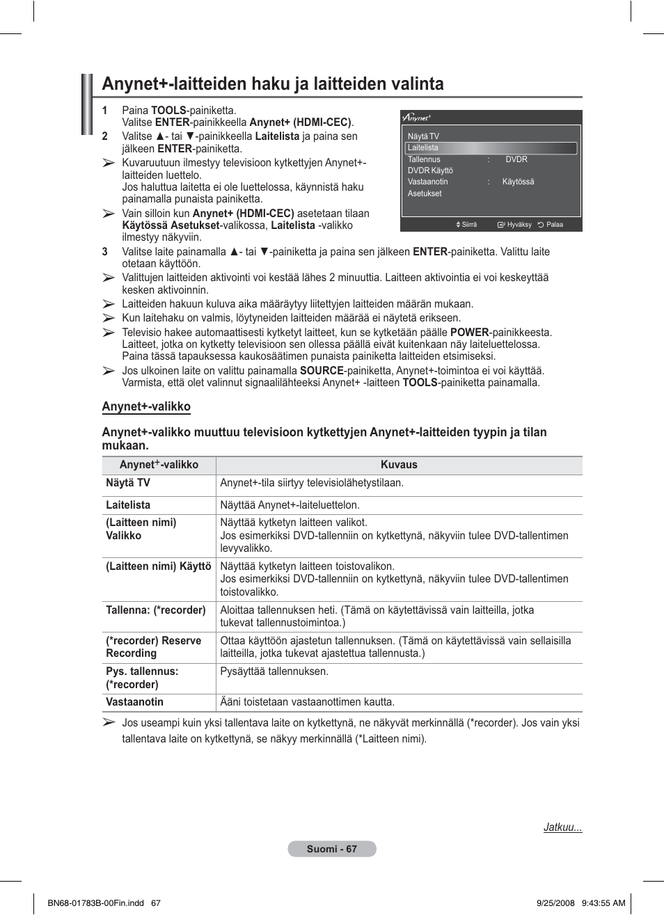 Anynet+-laitteiden haku ja laitteiden valinta | Samsung BN68-01783B-00 User Manual | Page 378 / 389