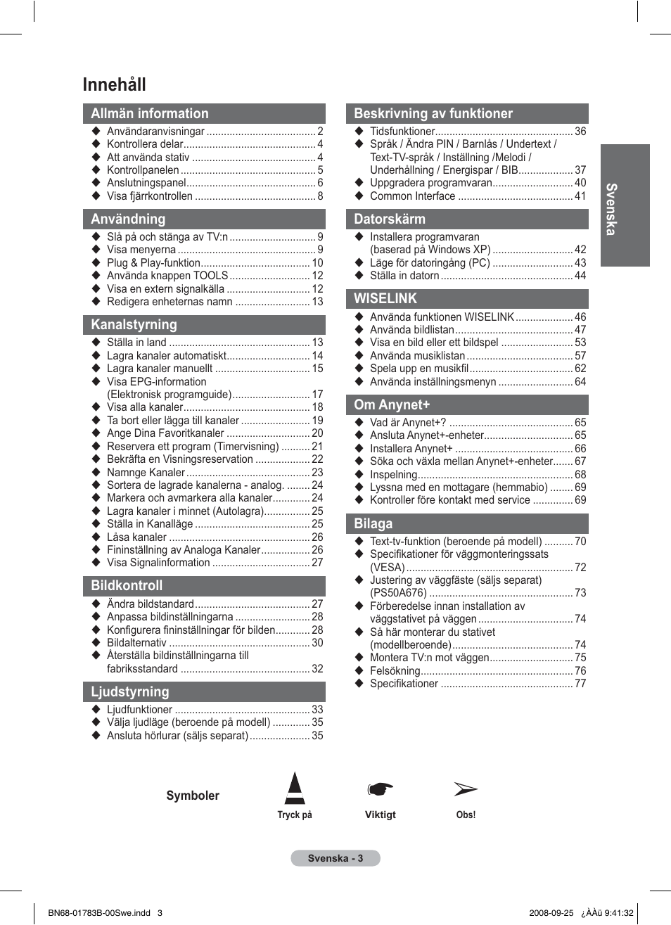 Innehåll | Samsung BN68-01783B-00 User Manual | Page 83 / 389
