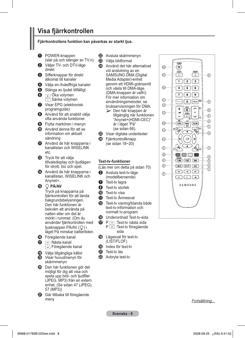 Visa fjärrkontrollen | Samsung BN68-01783B-00 User Manual | Page 88 / 389