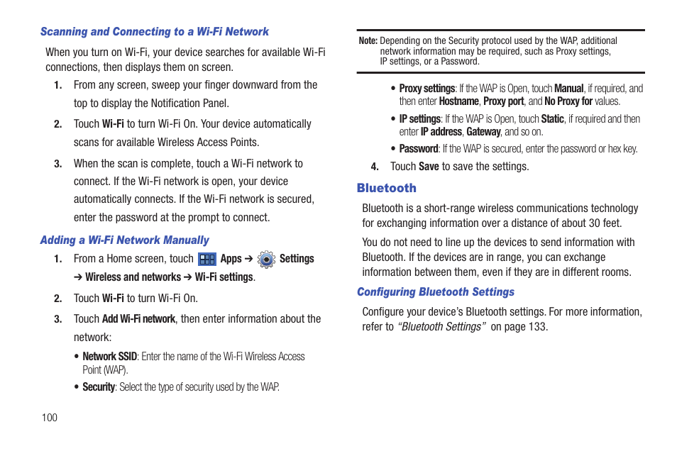 Bluetooth, On. for more, For more information, refer to “bluetooth” on | Samsung Galaxy Tab 8.9 User Manual | Page 104 / 188