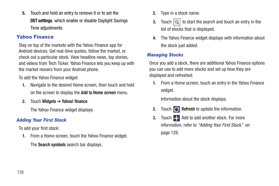 Yahoo finance, Ocks. for more | Samsung Galaxy Tab 8.9 User Manual | Page 132 / 188