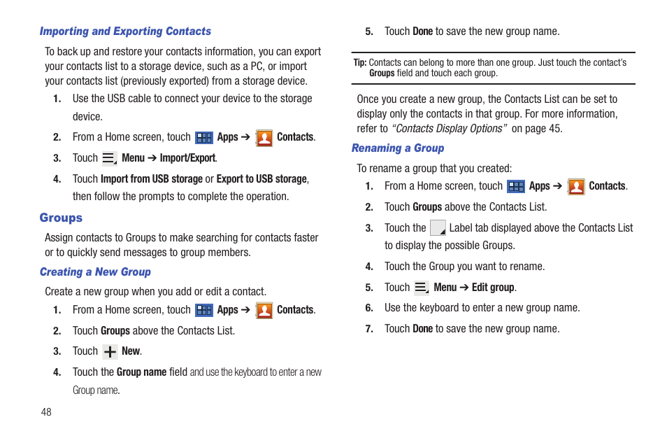 Groups | Samsung Galaxy Tab 8.9 User Manual | Page 52 / 188