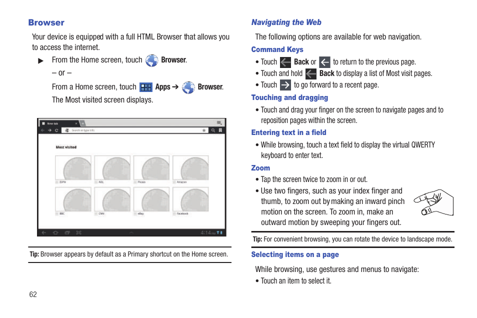 Browser, Et. for more information | Samsung Galaxy Tab 8.9 User Manual | Page 66 / 188