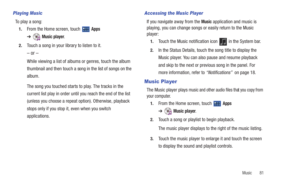 Music player | Samsung Galaxy Tab 8.9 User Manual | Page 85 / 188