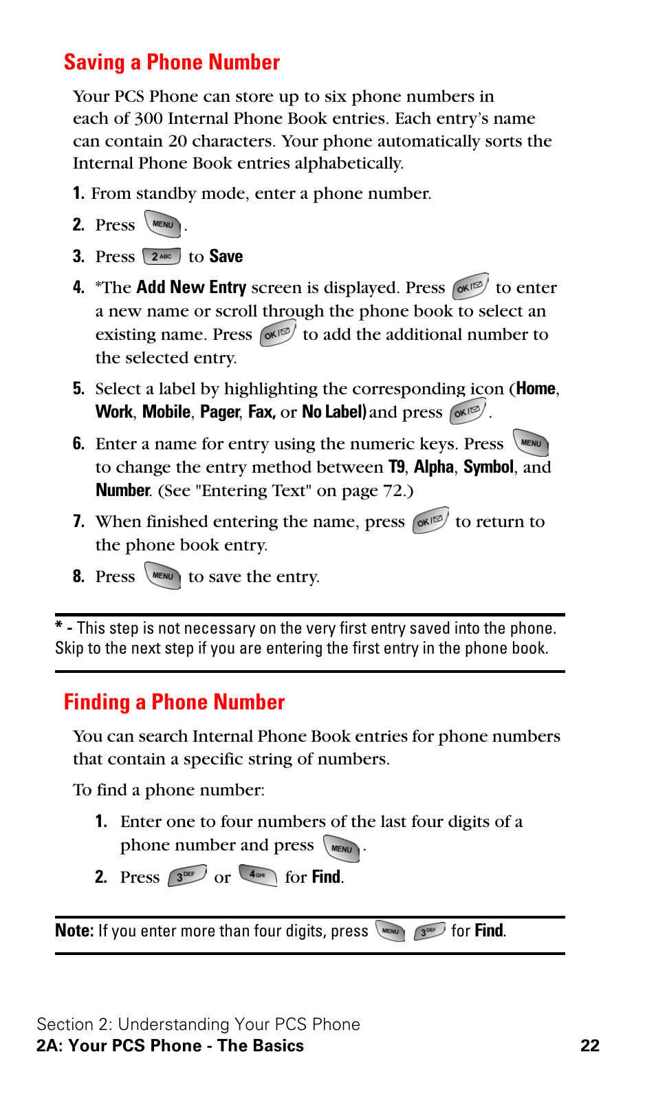 Saving a phone number, Finding a phone number, Saving a phone number finding a phone number | Samsung A600 User Manual | Page 32 / 186