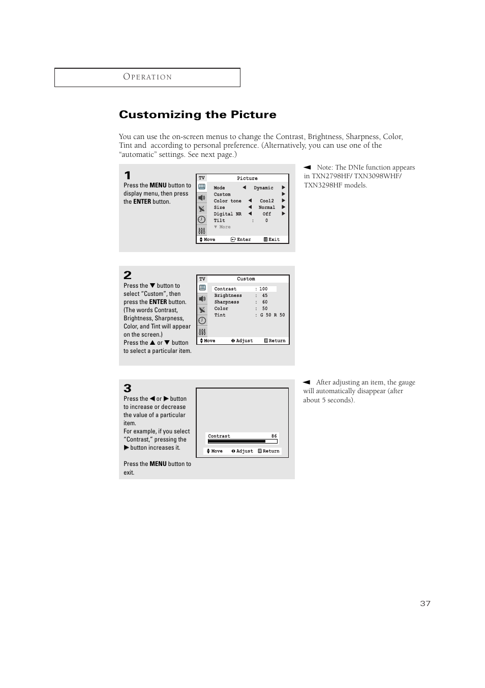 Customizing the picture | Samsung TXN2771HF/TXN3071WHF User Manual | Page 37 / 80