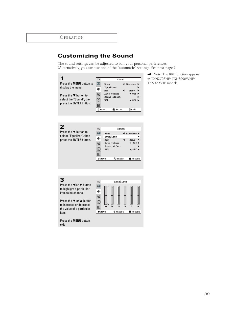 Customizing the sound | Samsung TXN2771HF/TXN3071WHF User Manual | Page 39 / 80