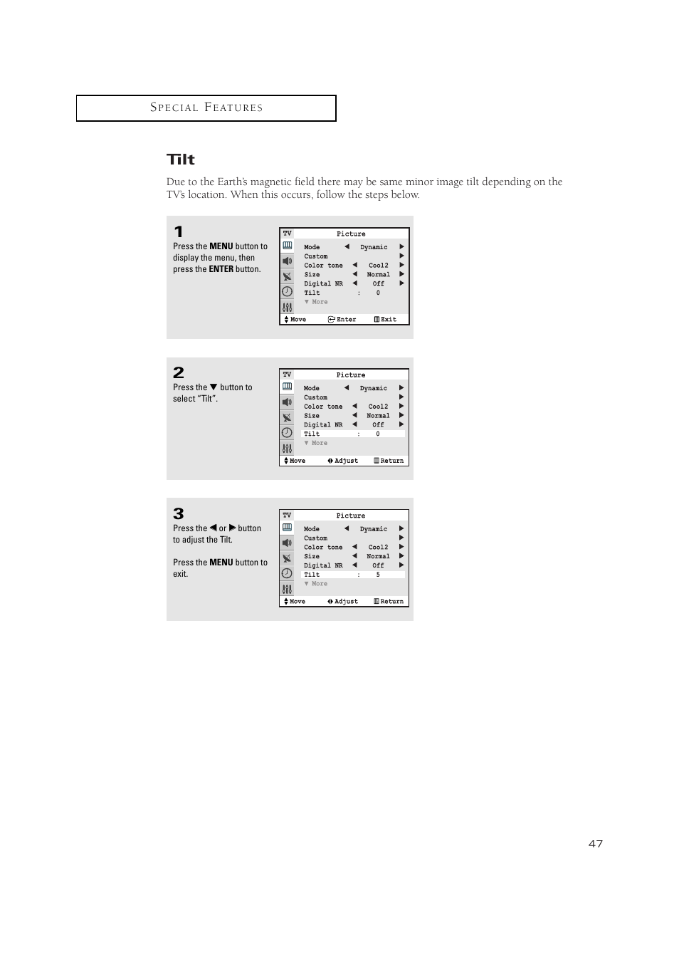 Tilt | Samsung TXN2771HF/TXN3071WHF User Manual | Page 47 / 80