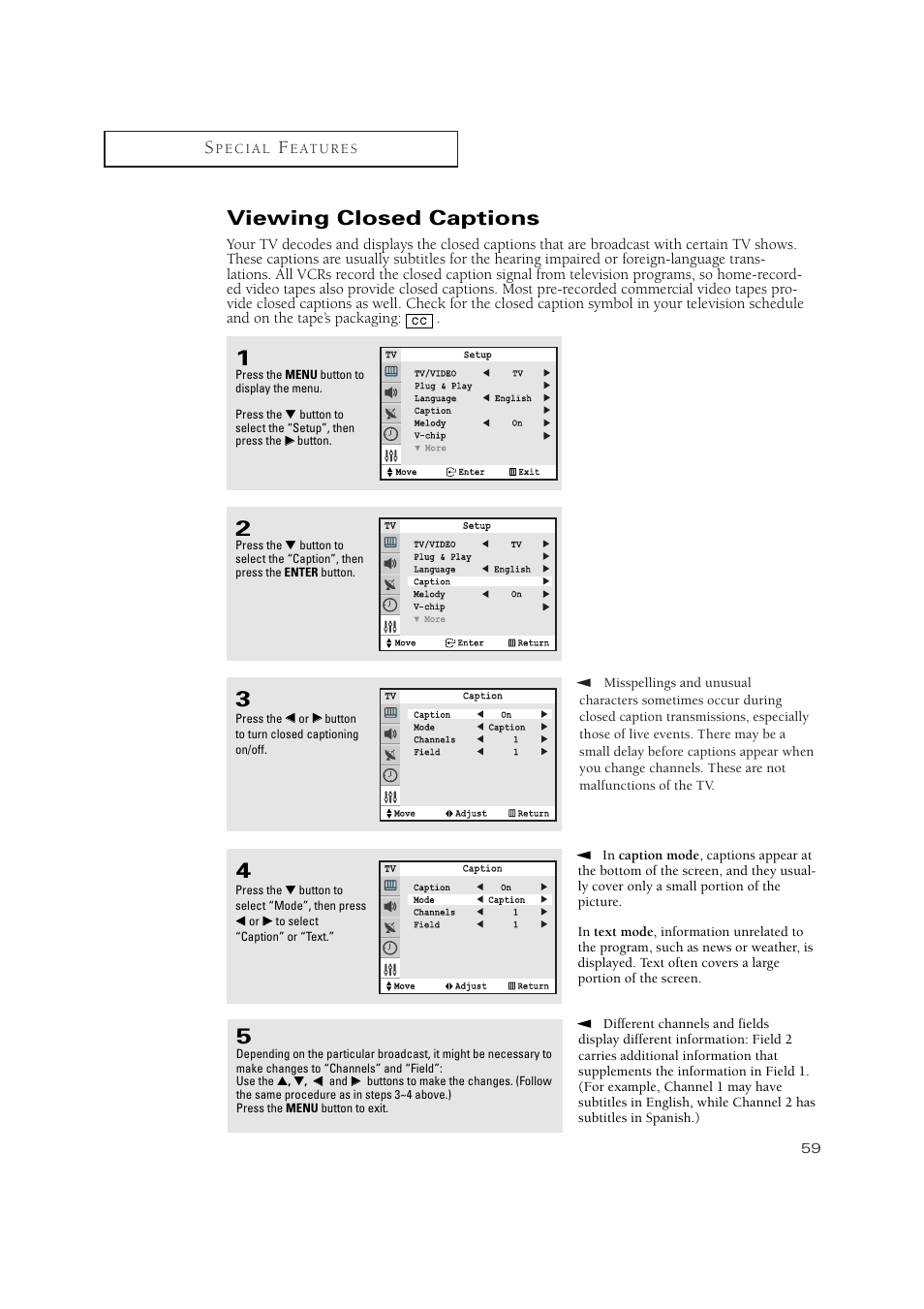 Viewing closed captions | Samsung TXN2771HF/TXN3071WHF User Manual | Page 59 / 80