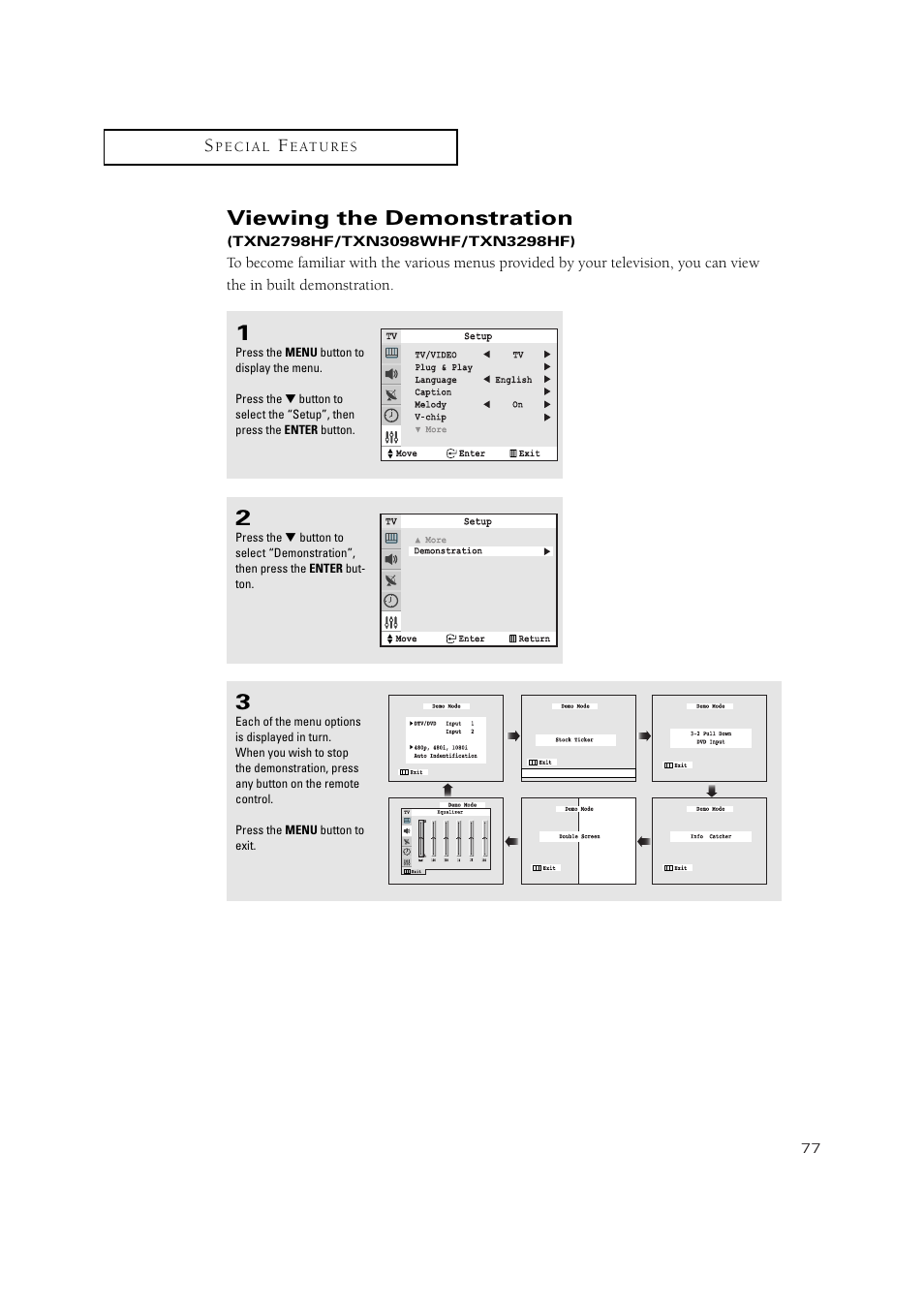 Viewing the demonstration | Samsung TXN2771HF/TXN3071WHF User Manual | Page 77 / 80