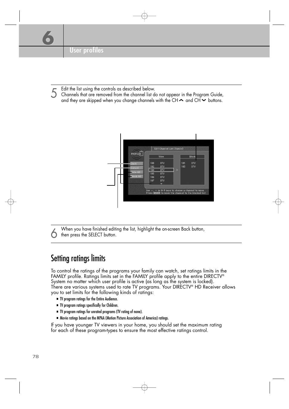 Setting ratings limits | Samsung SIR-TS360 User Manual | Page 78 / 116