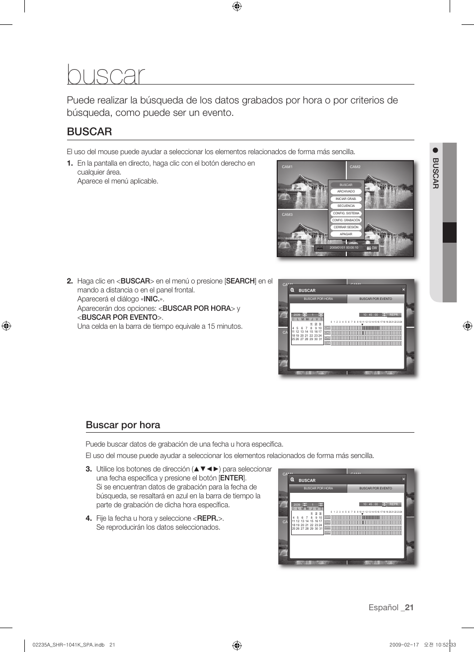 Buscar por hora, Español, Buscar | Samsung SHR-1041 User Manual | Page 137 / 174