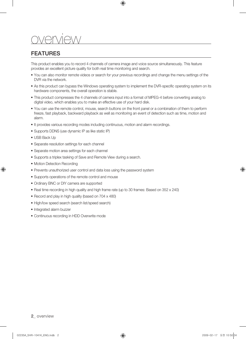 Overview | Samsung SHR-1041 User Manual | Page 2 / 174