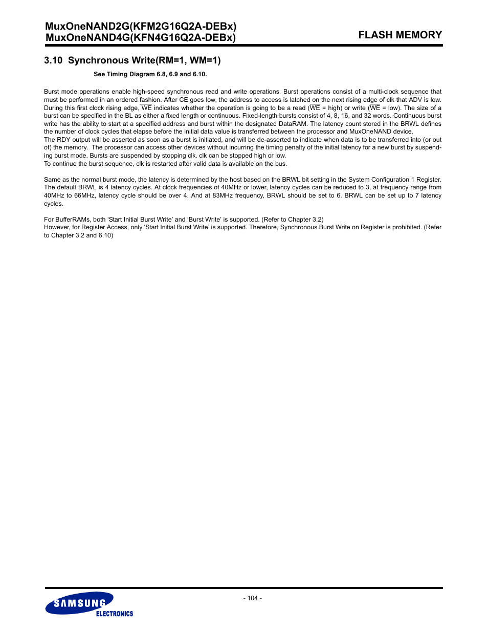 10 synchronous write(rm=1, wm=1) | Samsung MUXONENAND A-DIE KFM2G16Q2A User Manual | Page 104 / 173