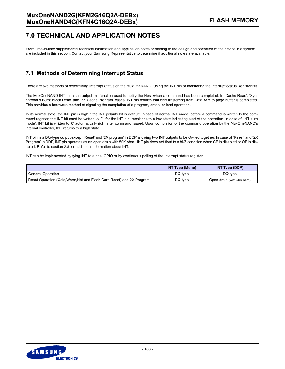 0 technical and application notes, 1 methods of determining interrupt status | Samsung MUXONENAND A-DIE KFM2G16Q2A User Manual | Page 166 / 173
