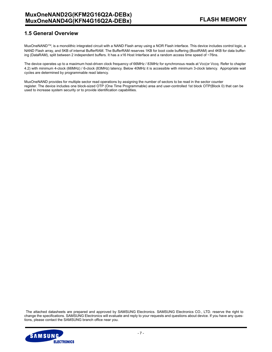 5 general overview | Samsung MUXONENAND A-DIE KFM2G16Q2A User Manual | Page 7 / 173