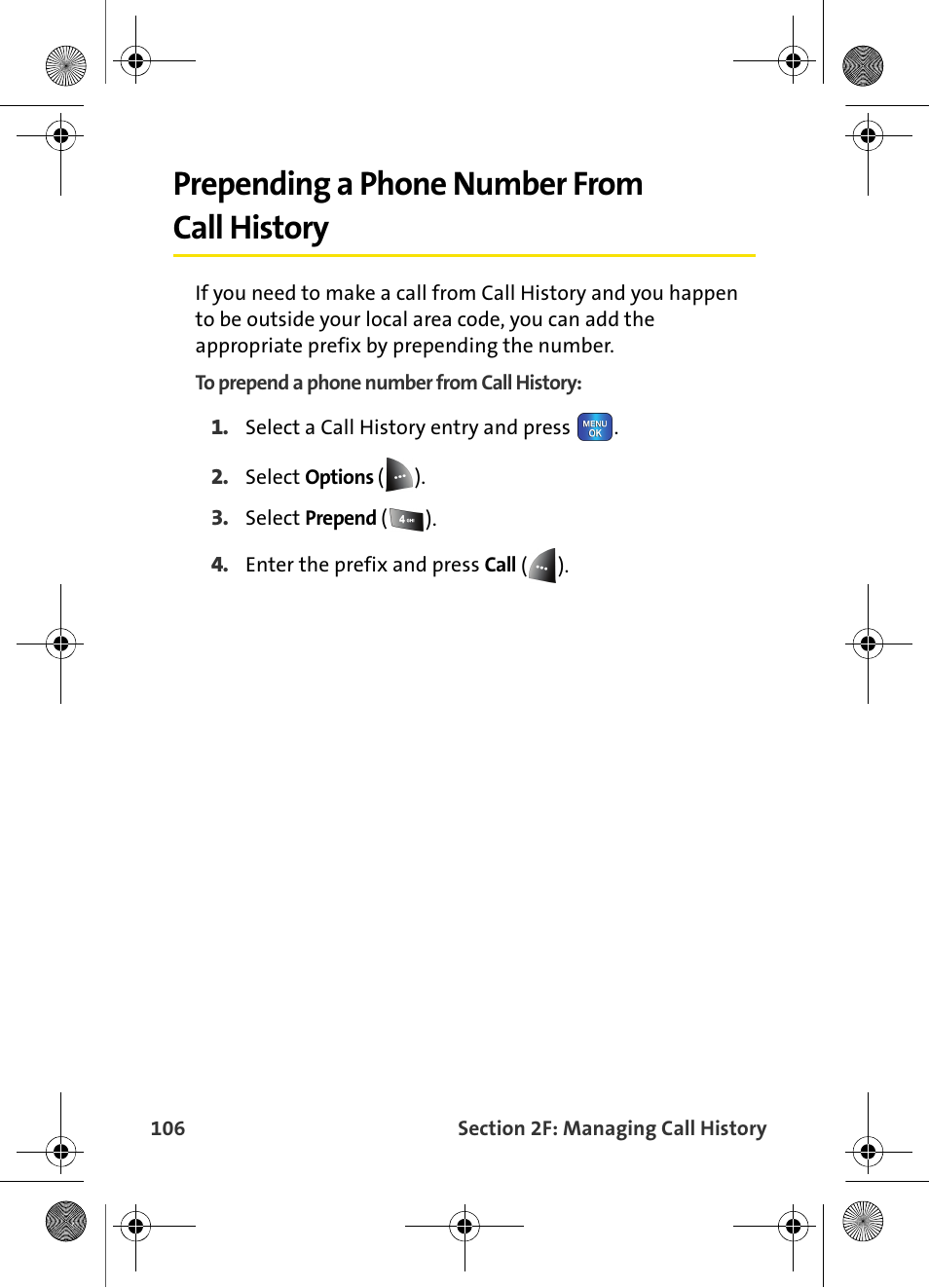 Prepending a phone number from call history | Samsung VI-A820 User Manual | Page 114 / 256