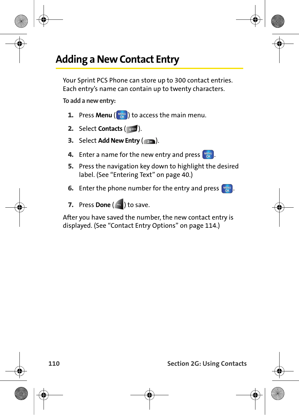 Adding a new contact entry | Samsung VI-A820 User Manual | Page 118 / 256