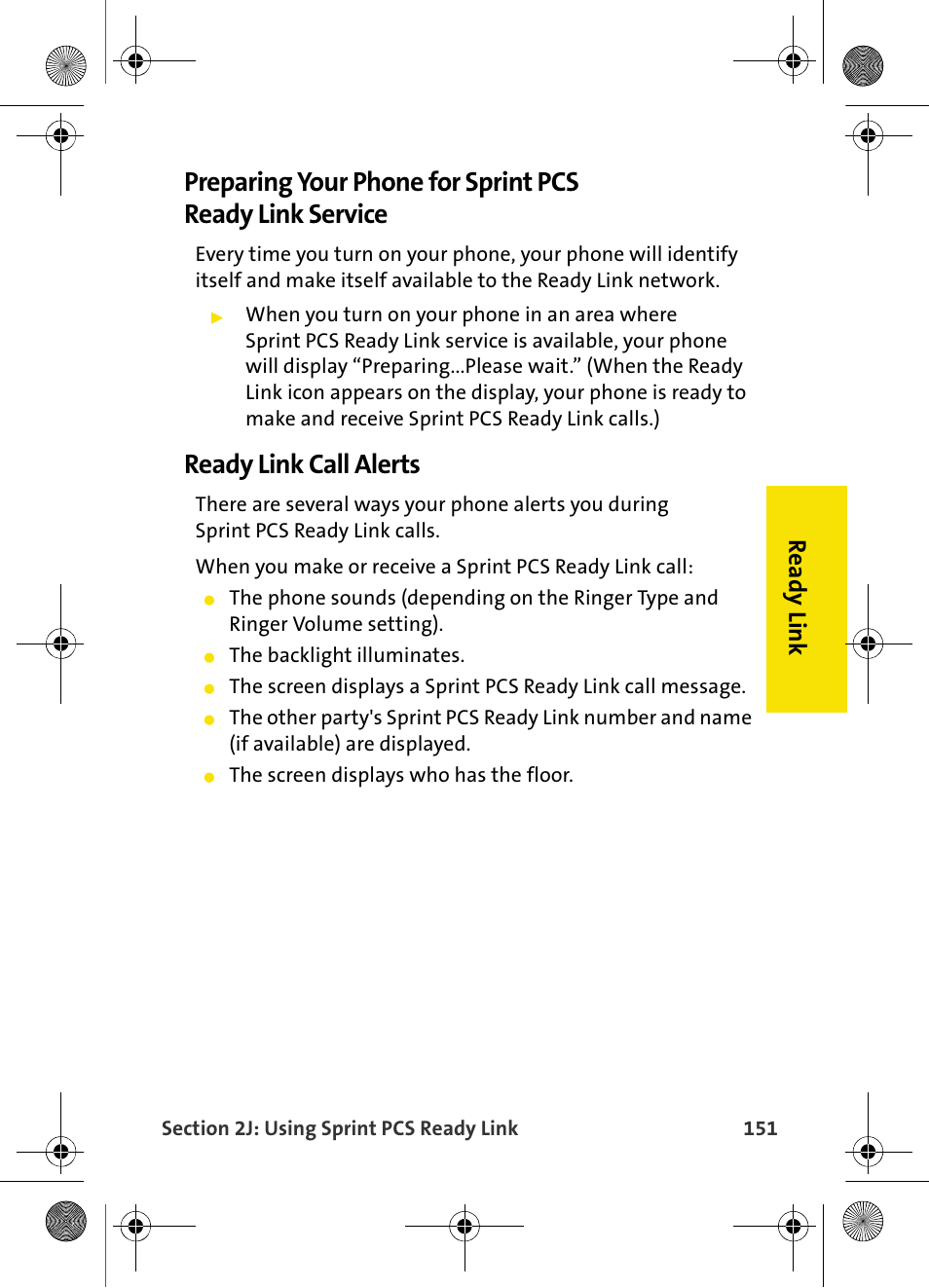Ready link call alerts | Samsung VI-A820 User Manual | Page 159 / 256