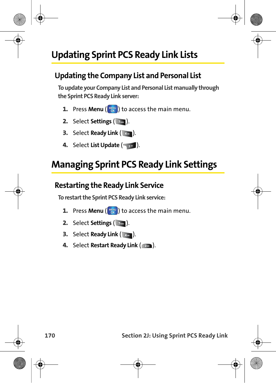 Updating sprint pcs ready link lists, Updating the company list and personal list, Managing sprint pcs ready link settings | Restarting the ready link service | Samsung VI-A820 User Manual | Page 178 / 256