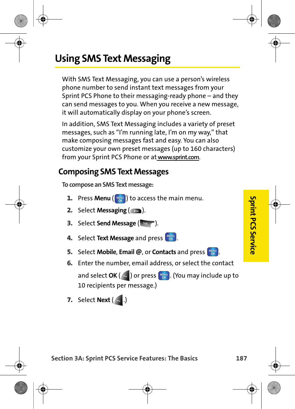 Using sms text messaging, Composing sms text messages | Samsung VI-A820 User Manual | Page 195 / 256