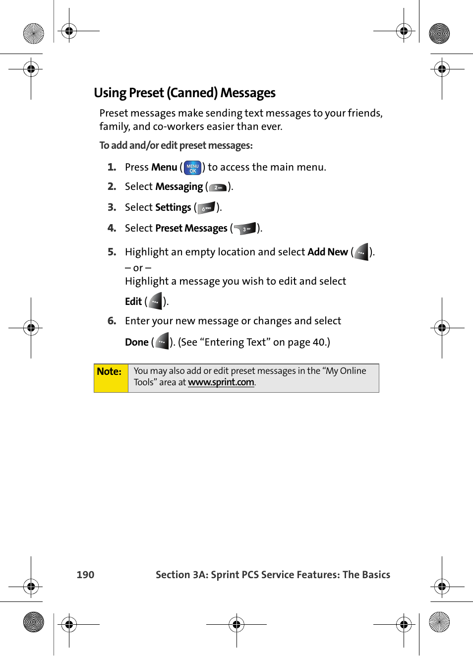 Using preset (canned) messages | Samsung VI-A820 User Manual | Page 198 / 256