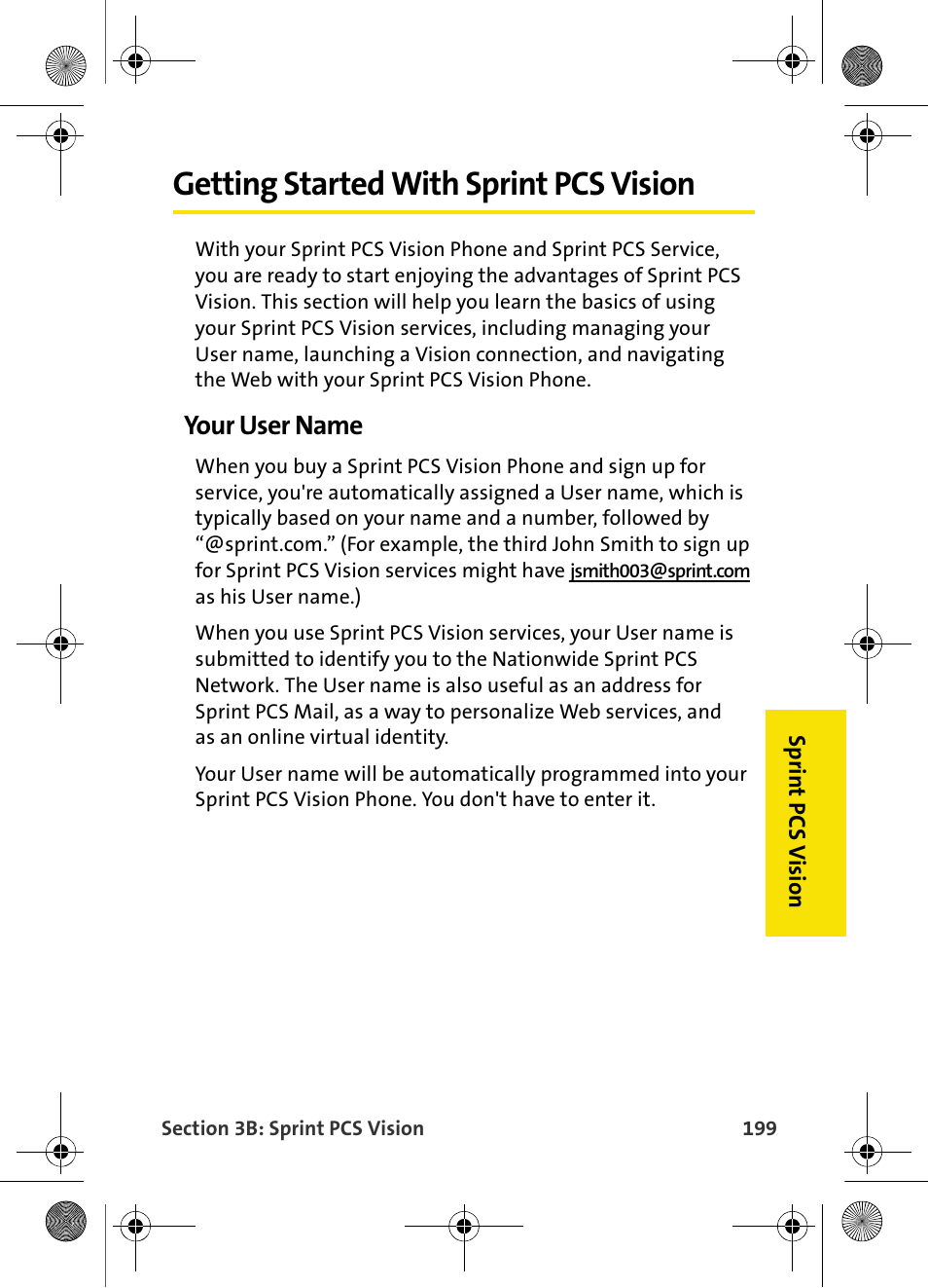 Getting started with sprint pcs vision, Your user name | Samsung VI-A820 User Manual | Page 207 / 256