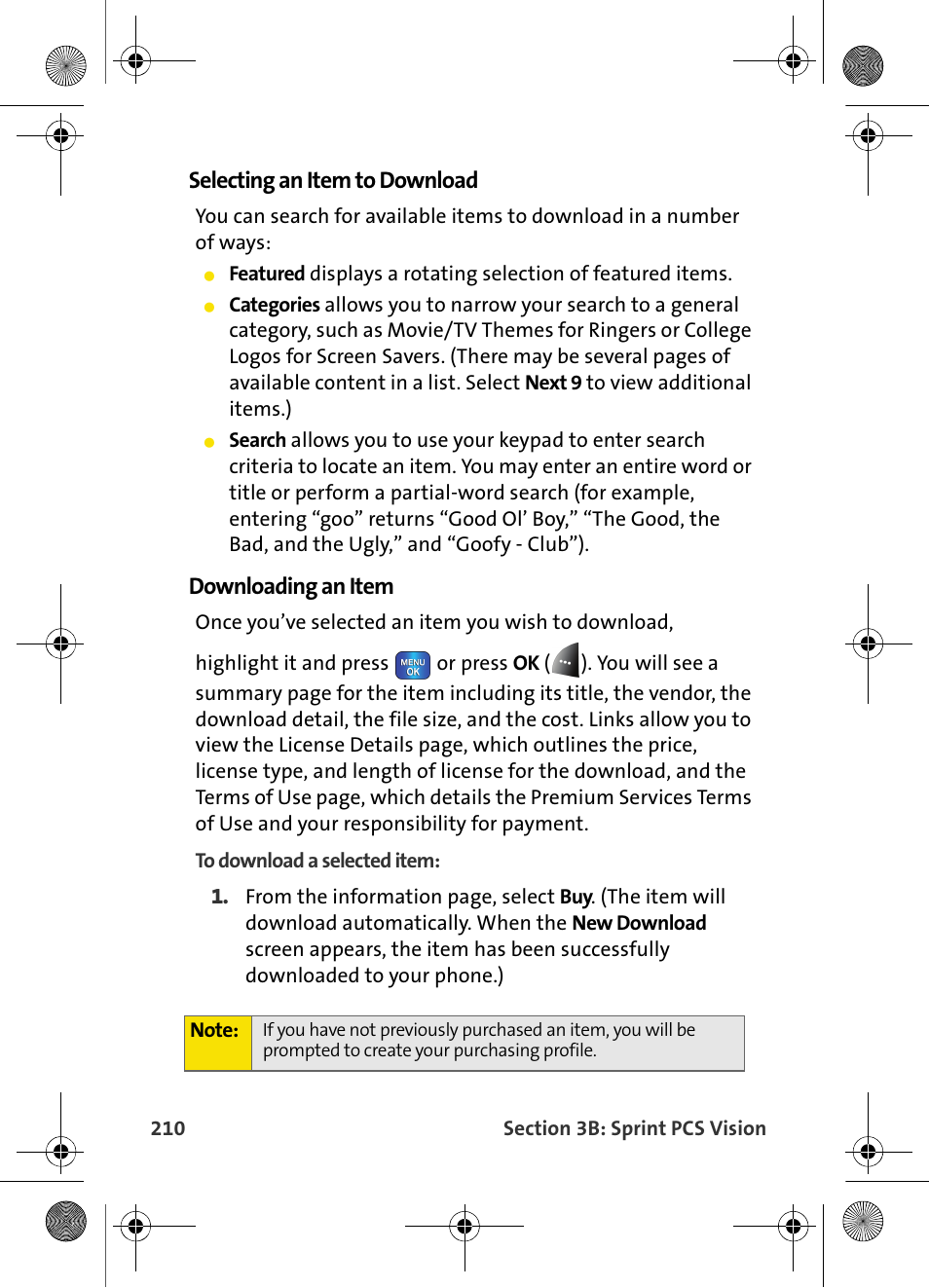 Selecting an item to download, Downloading an item | Samsung VI-A820 User Manual | Page 218 / 256