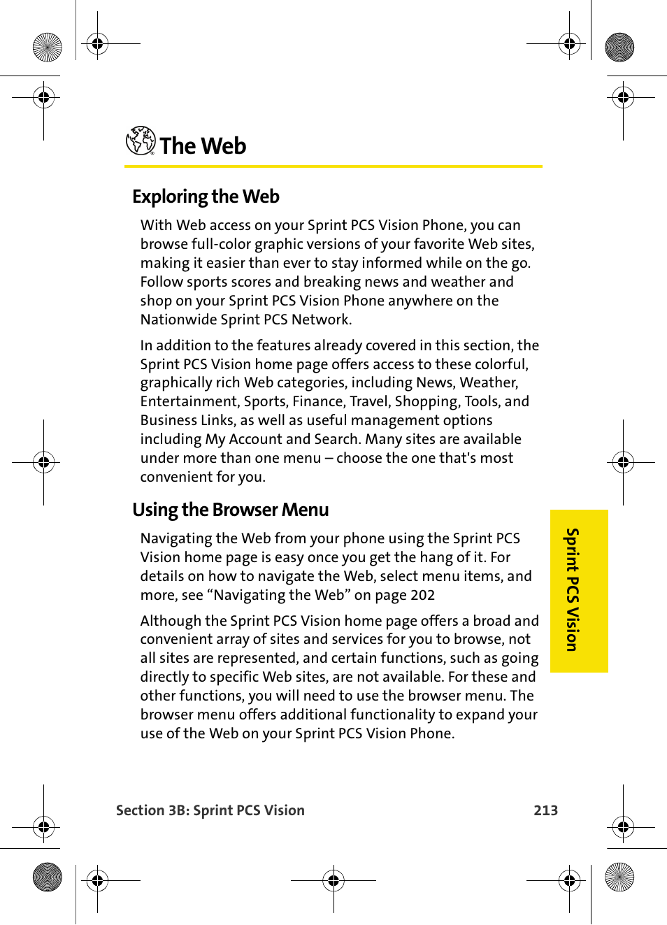 The web, Exploring the web, Using the browser menu | Samsung VI-A820 User Manual | Page 221 / 256