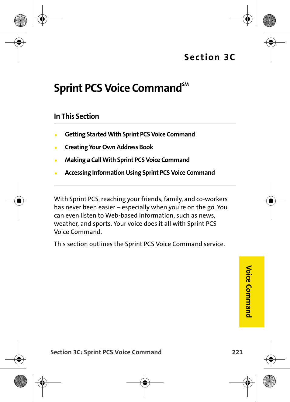 Sprint pcs voice commandsm, Sprint pcs voice command, Vo ice c o mmand | Samsung VI-A820 User Manual | Page 229 / 256