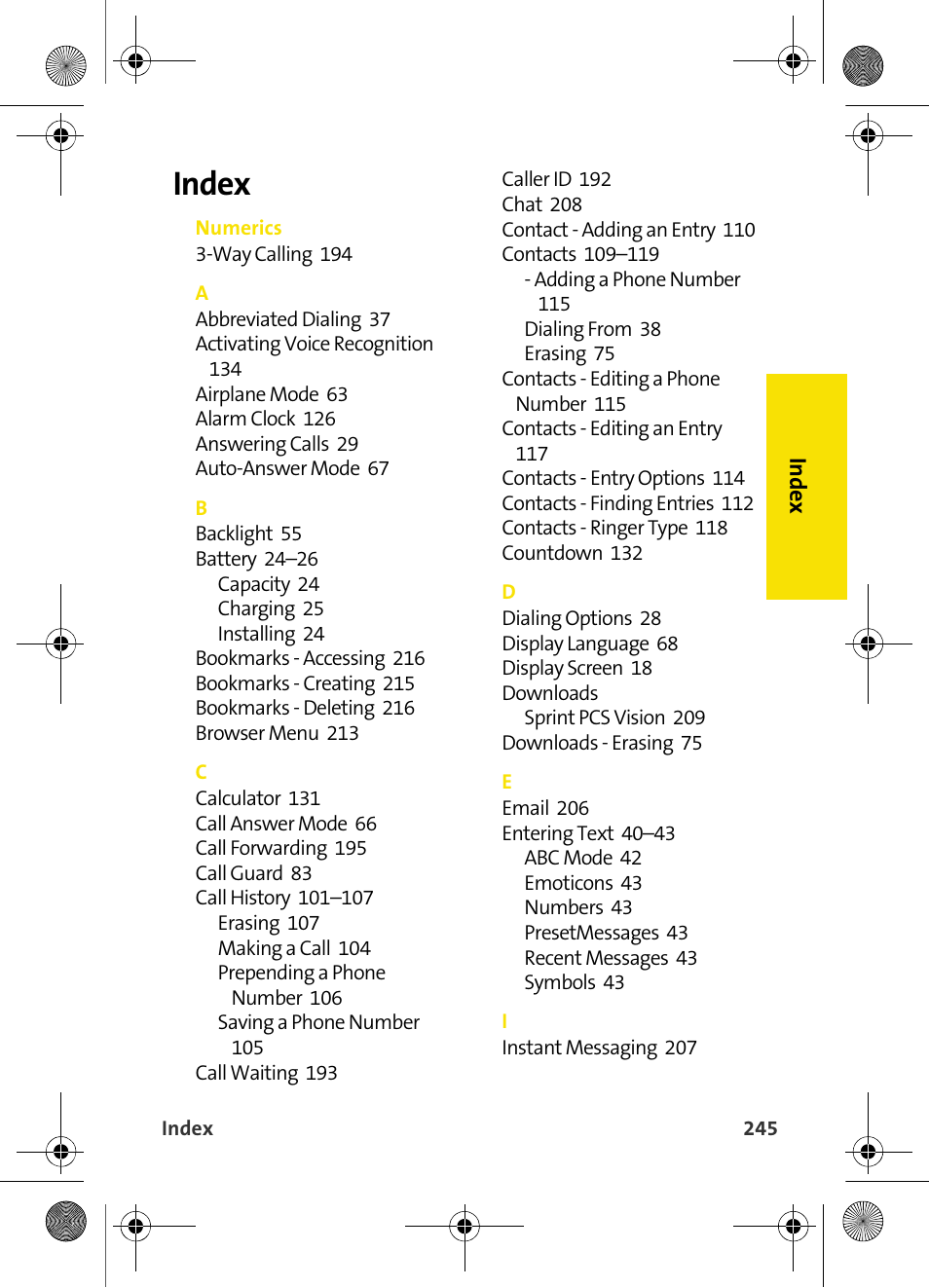 Index | Samsung VI-A820 User Manual | Page 253 / 256