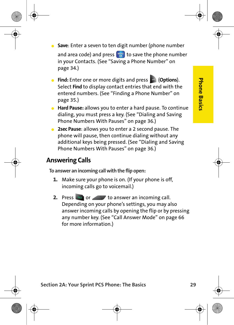 Answering calls, Phone basics | Samsung VI-A820 User Manual | Page 37 / 256