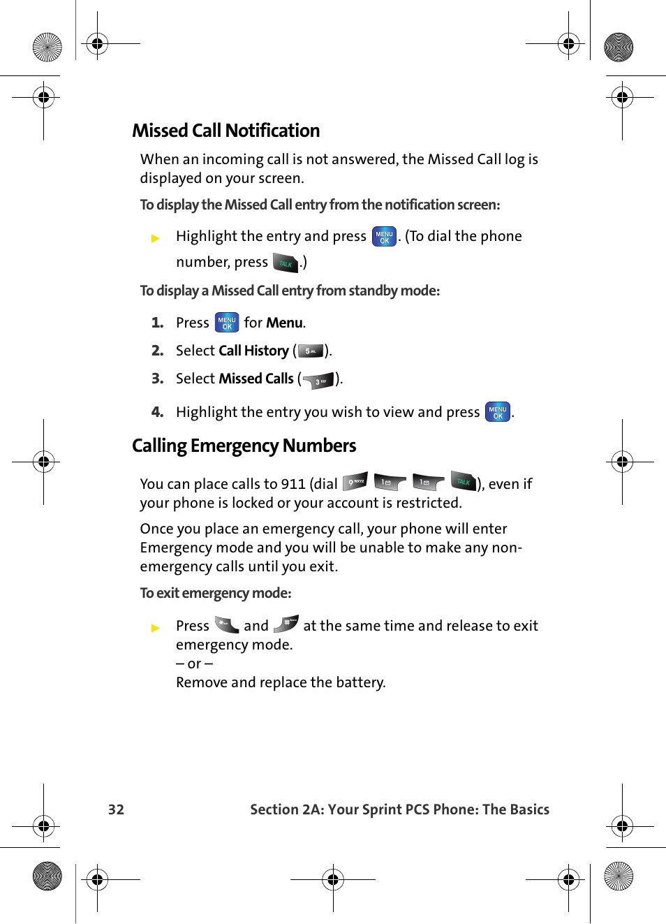 Missed call notification, Calling emergency numbers | Samsung VI-A820 User Manual | Page 40 / 256