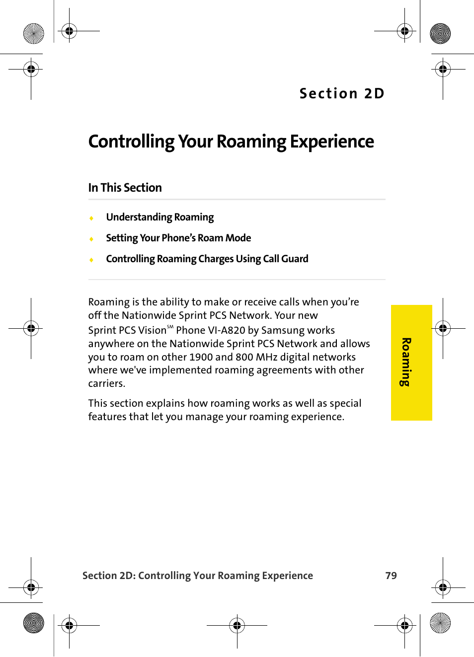 Controlling your roaming experience, 2d. controlling your roaming experience, Ro a m in g | Samsung VI-A820 User Manual | Page 87 / 256