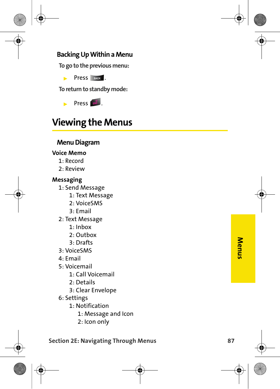 Viewing the menus, Me nus | Samsung VI-A820 User Manual | Page 95 / 256
