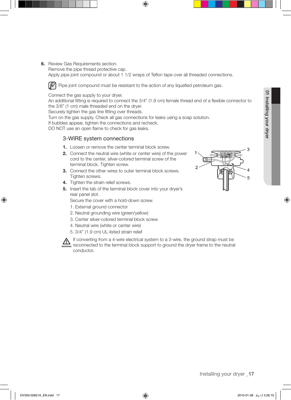 Wire system connections | Samsung DV350AG* User Manual | Page 17 / 38