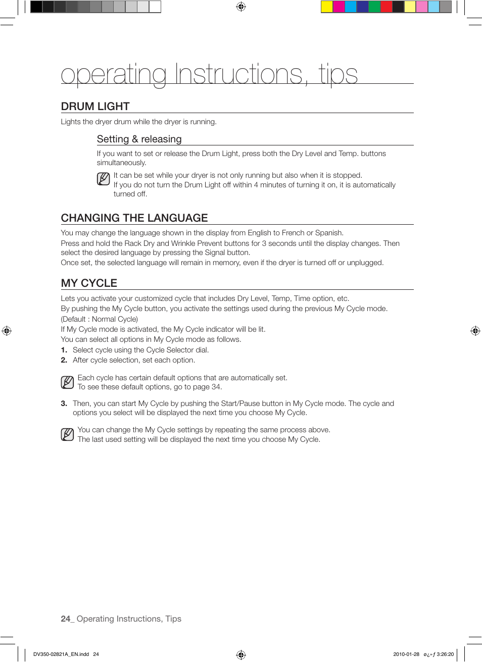 Operating instructions, tips | Samsung DV350AG* User Manual | Page 24 / 38