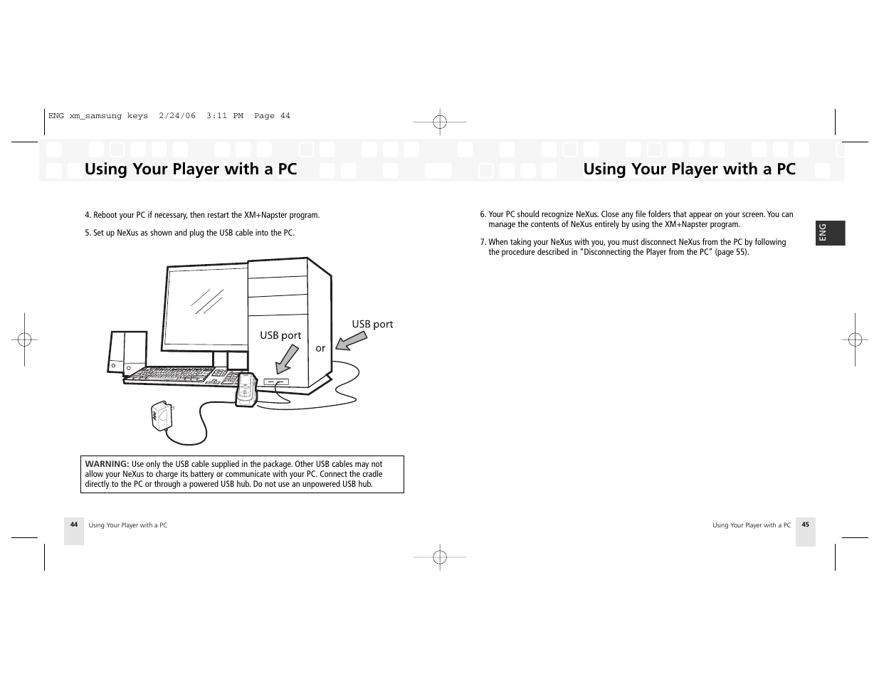 Using your player with a pc | Samsung NeXus 25 User Manual | Page 23 / 40