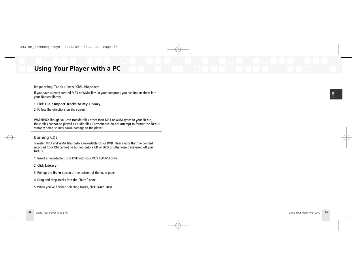 Using your player with a pc | Samsung NeXus 25 User Manual | Page 30 / 40