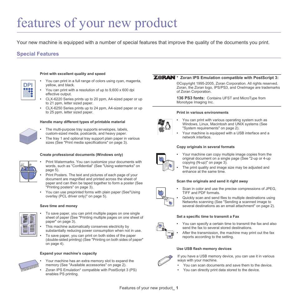 Features of your new product, Special features | Samsung CLX-6220 User Manual | Page 19 / 155