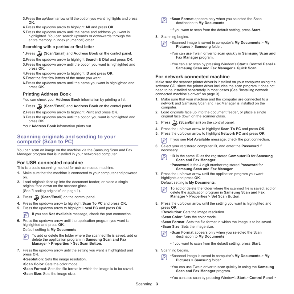 For usb connected machine, For network connected machine, Printing address book | Samsung CLX-6220 User Manual | Page 70 / 155