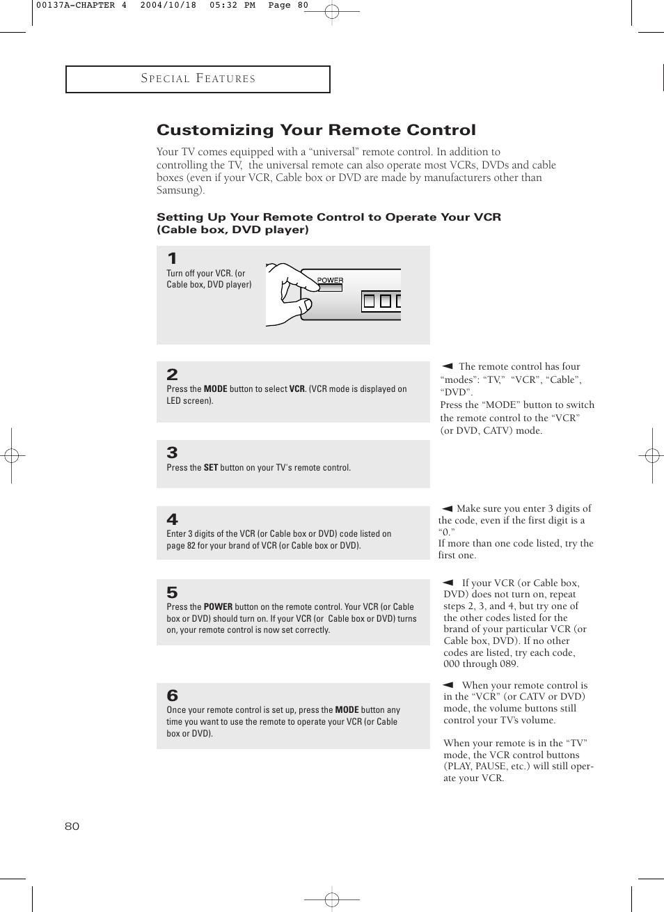Customizing your remote control | Samsung HCN479W User Manual | Page 80 / 87